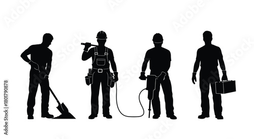Set of four construction worker silhouettes