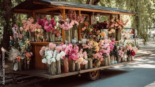 Fototapeta Naklejka Na Ścianę i Meble -  Colorful blooms on a cart