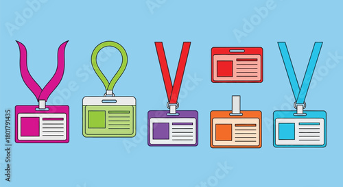 Colorful identification badges with lanyards for access and security