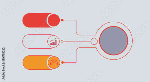 Abstract infographic elements connect to a central circle, illustrating data flow and organization.