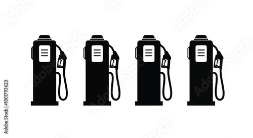 Four gas pumps, representing fuel and energy