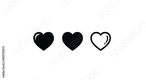 Three heart icons, , love and health concept
