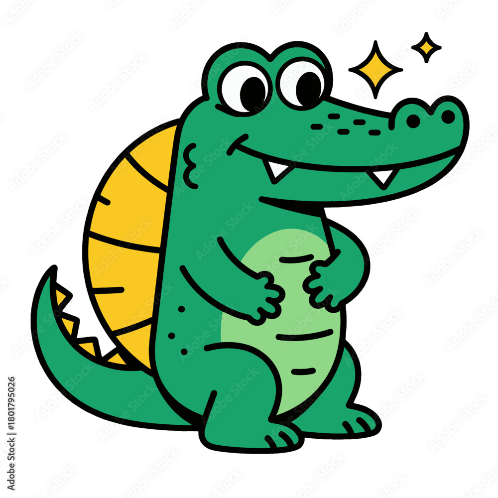 Fototapeta premium Happy Cartoon Crocodile with Sparkling Stars