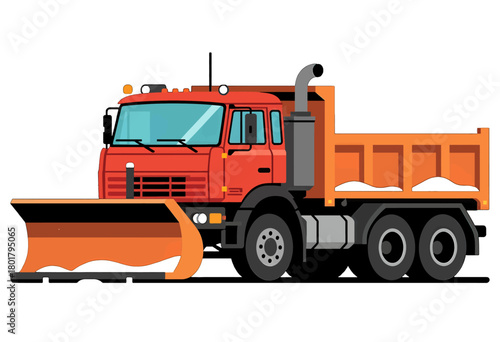 Heavy Duty Snowplow Truck with Orange Blade and Dump Bed