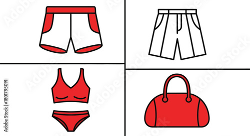 Collection of summer beachwear and travel bag for vacation planning