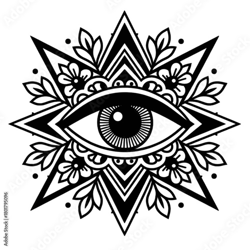 Intricate All-Seeing Eye Symbol with Detailed Line Art Design