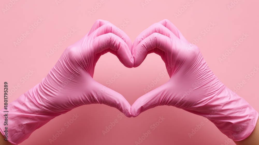 Fototapeta premium Hands make heart shape with gloves