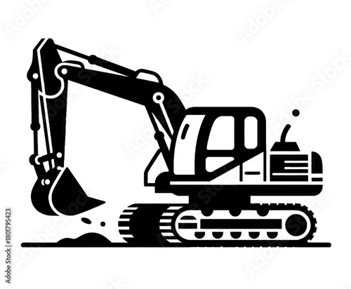 Line Art Excavator with Bucket and Tracks