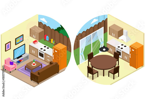 Modern living room and dining room interior design