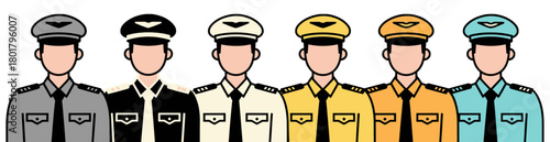 Six pilots in different colored uniforms