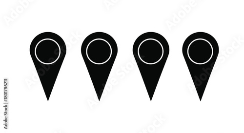 Four black location pin icons
