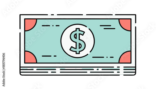 Stylized Dollar Bill Icon with Transparent Border