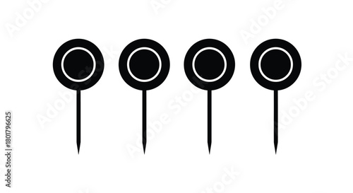Four black push pins in a row vector