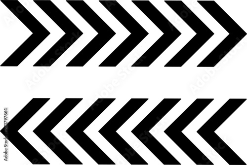 Black chevron arrows in two rows pointing opposite directions, symbolizing motion, navigation, and progress in a bold modern graphic on a clean white background.
