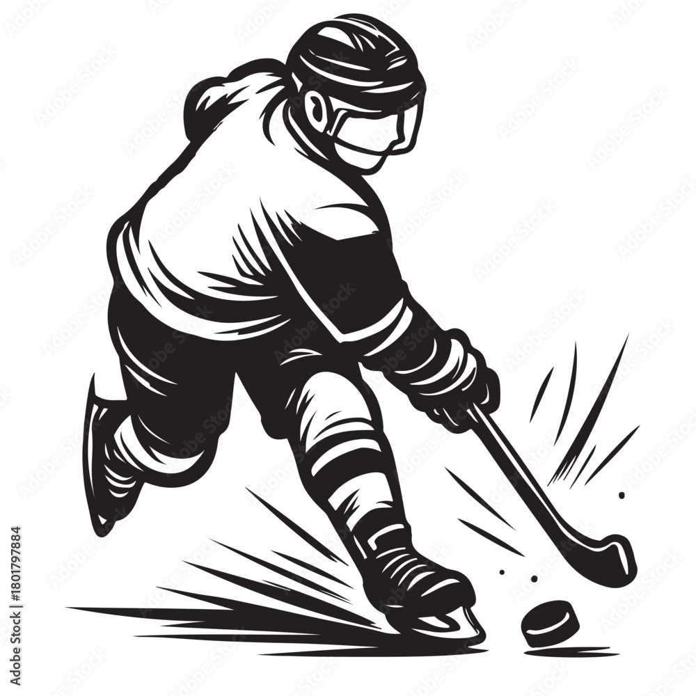 Fototapeta premium Hockey Player in Action with Puck and Stick Illustration