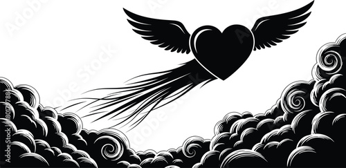Flying heart with wings art vector illustration love graphic design eps silhouette