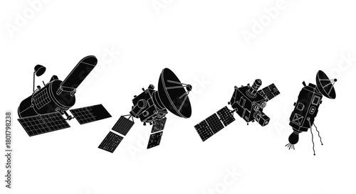 Four satellites are in a horizontal line