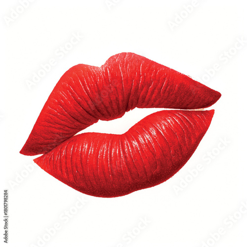 Close-up of red lips making a kiss shape Keywords: lips, mouth, kiss, red, lipstick, beauty