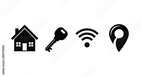 House, key, wifi, and location icons