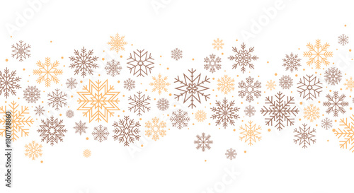Christmas horizontal border with snowflakes. Vector illustration