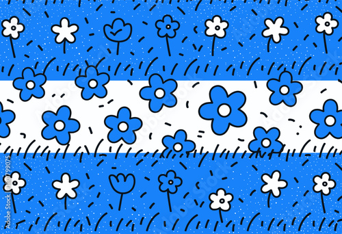 Blue flowers pattern, minimal vector design, seamless background