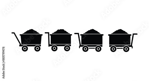 Four mine cart icons in black and white style