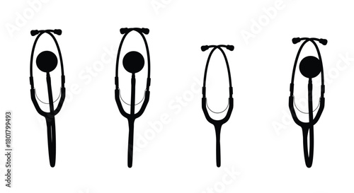 Four stylized bicycle icons in black and white