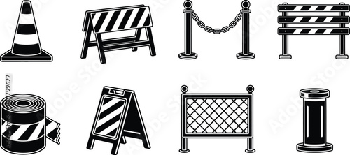 Collection of safety and traffic control barriers for construction and event management