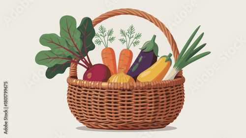A basket full of fresh vegetables isolated on