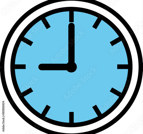 Clock face with black hands, minimal design, isolated