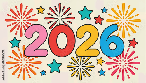 Colorful 2026 fireworks celebration vector illustration