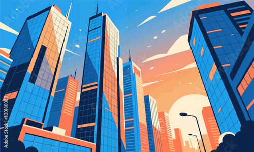 Colorful city skyline, modern flat vector illustration