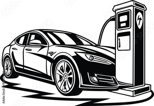 Stylized black outline of a modern sedan car in motion with speed lines indicating movement isolated on white background.