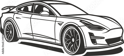 Stylized black outline of a modern sedan car in motion with speed lines indicating movement isolated on white background.