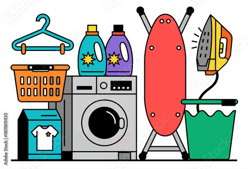 Colorful laundry concept, flat design, isolated vector