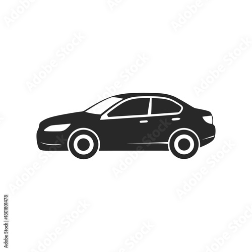 Black sedan car silhouette isolated on white background


