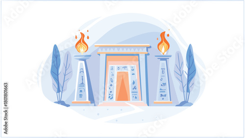 Ancient egyptian temple interior illuminated by flickering torches featuring intricate hieroglyphs and a mystical atmosphere perfect for historical or fantasy themes