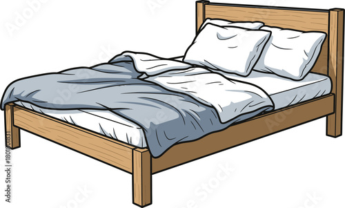 Shop wooden bed frame with pillows and blanket for bedroom furniture eps silhouette