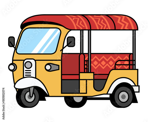 Colorful rickshaw illustration, detailed style, isolated