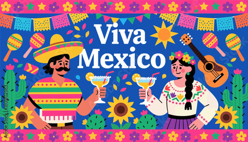 Colorful Mexico celebration illustration, festive design with vibrant decorations