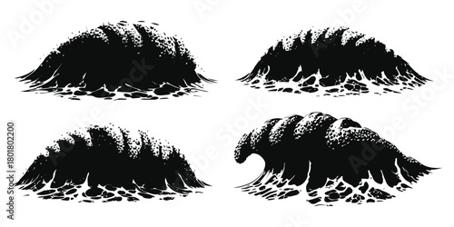 Black Silhouette of Crashing Ocean Waves water surf