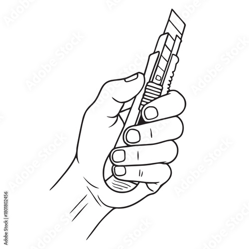 Hand Holding A Utility Knife Keywords: hand, holding, utility knife, cutter, blade, tool, sharp