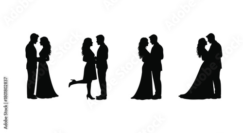Silhouette of a romantic couple in different poses