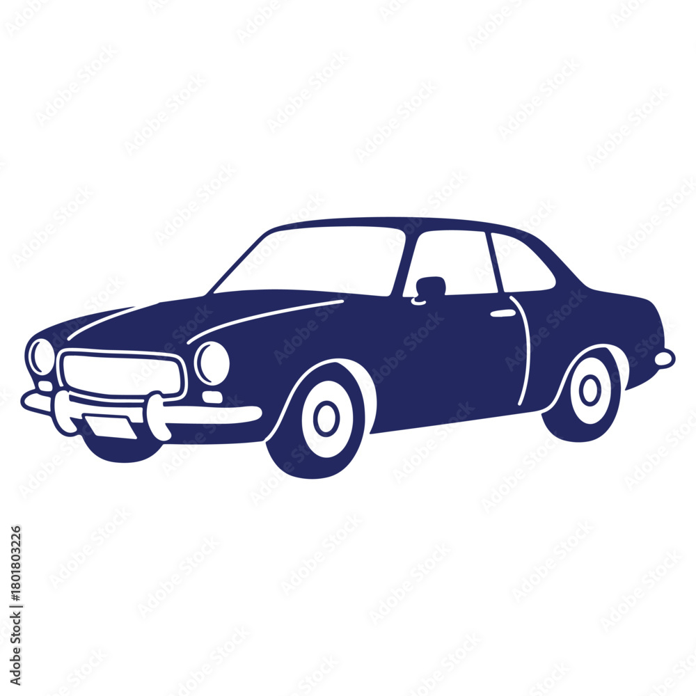 Obraz premium Classic Coupe Car Illustration in Navy Blue Retro Automotive Design Simple Icon