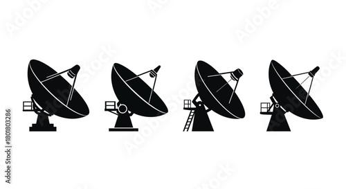 Four satellite dishes are aligned in a row