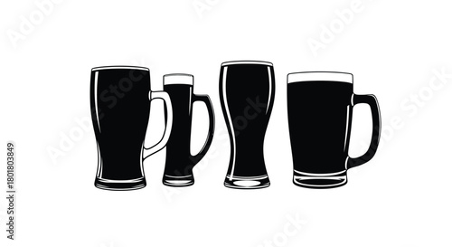Four black beer glass icons in a row design
