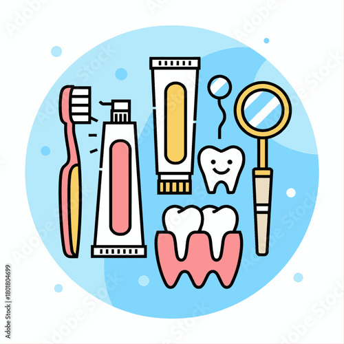 Dental care illustration set, colorful flat design, isolated