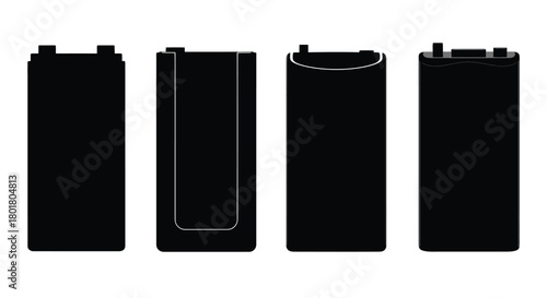 Four battery silhouettes showing different terminals