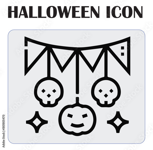 Halloween vector icon illustration showcasing spooky elements like pumpkins, ghosts, bats, and haunted designs, perfect for seasonal graphics and decorations