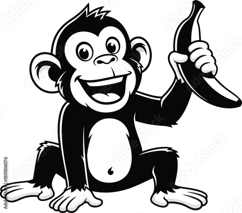 Monkey with banana cartoon vector illustration animal primate happy eps silhouette